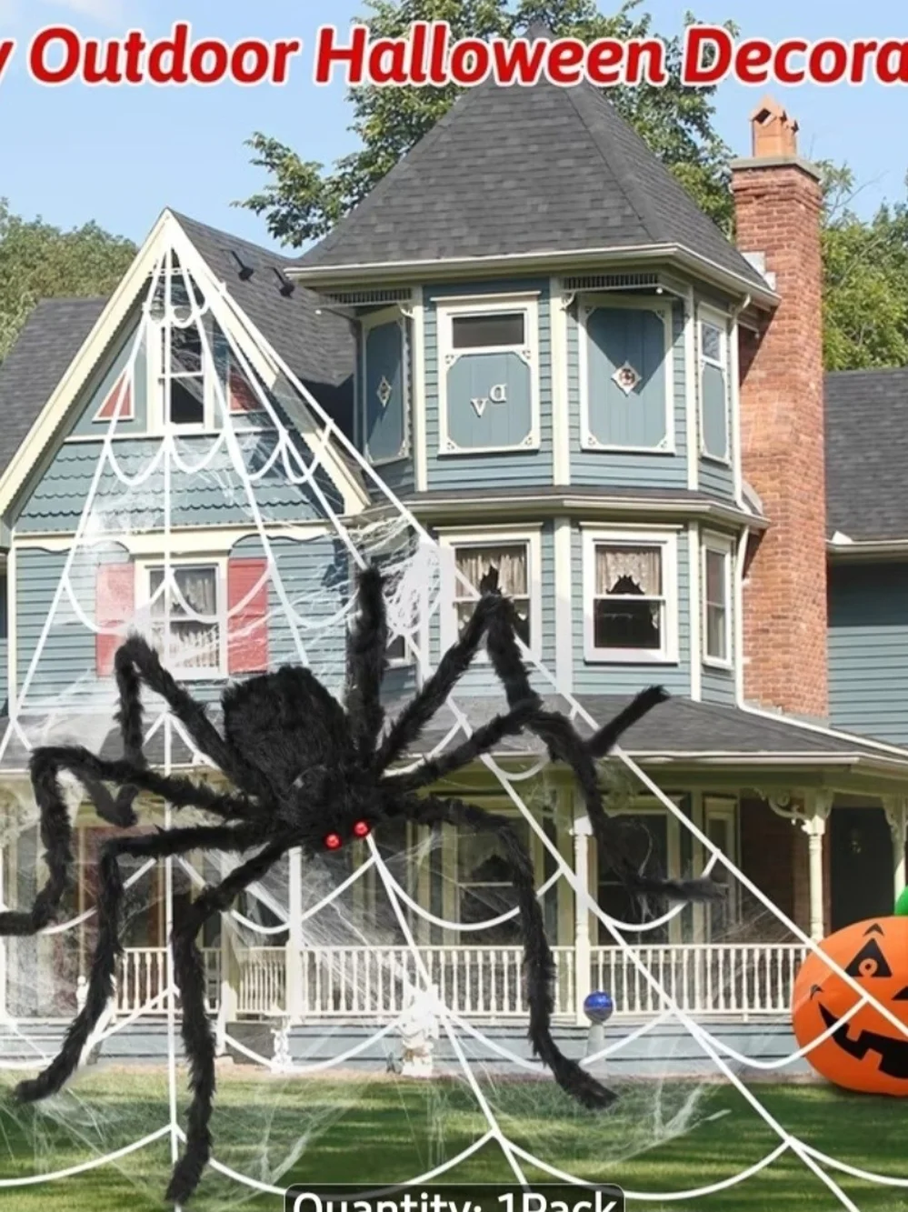 Outdoor Halloween Spider Web Decoration with Large Black Spider - 1 Pack